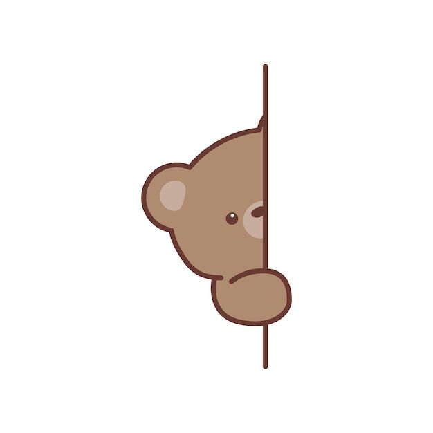 a brown teddy bear peeking out from behind a pole