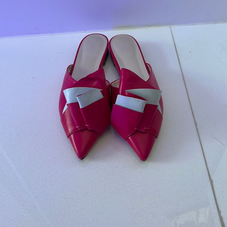 Delpozo Leather Slides. Made In Italy. Size 37 1/2. Worn Once. Soles Professionally Done At The Leather Spa Nyc. No Scratches Or Marks. Slip-on Pointed Toe Flats For Galas, Spring Mules With Branded Insole And Pointed Toe, Designer Flats With Leather Sole For Spring, Pink Leather Flats For Evening, Elegant Pink Slip-on Flats, Designer Flats For Spring, Almond Toe Flats For Spring Galas, Pink Almond Toe Flats For Formal Occasions, Elegant Pink Flats For Office