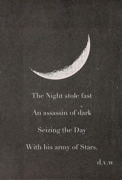 the night stole fast an assain of dark seeing the day with his army of stars