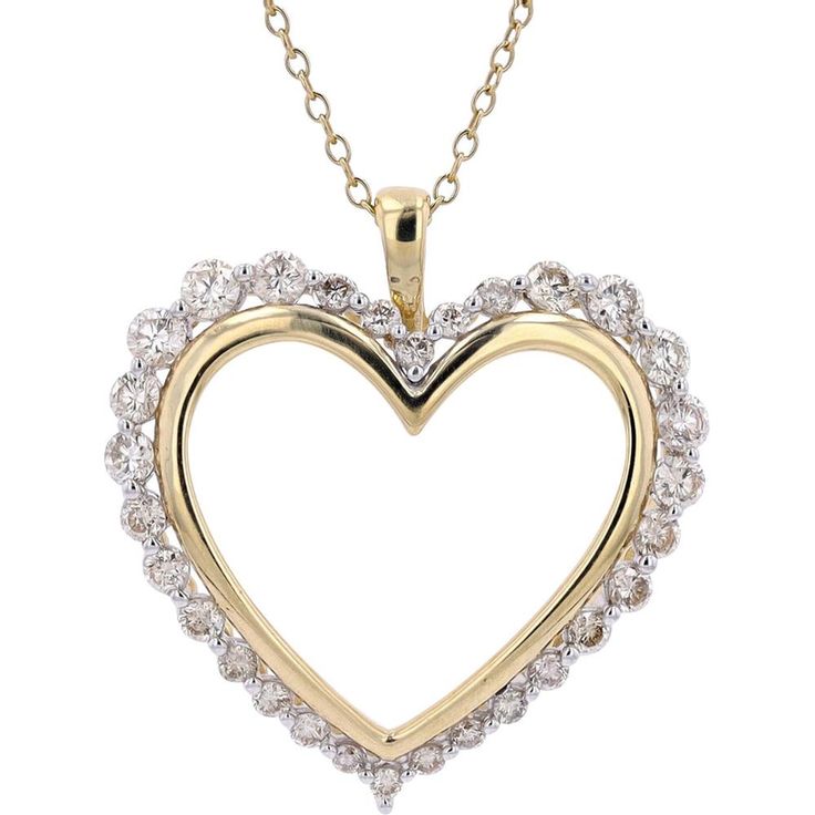 Enchanting 10K Yellow Gold Heart Pendant with 1 Carat Diamond Luxury Heart Cut Diamond Necklace For Anniversary, Dazzling Heart Cut Single Diamond Jewelry, Dazzling Heart Cut Diamond Necklace With Single Cut Diamonds, Formal Heart-shaped Diamond Cut Necklace, Formal Double Heart Necklace With Brilliant Cut, Formal Double Heart Brilliant Cut Necklace, Wedding Heart Pendant Necklace In Fine Jewelry Style, Wedding Fine Jewelry Heart Pendant Necklace, Fine Jewelry Heart Pendant Necklace For Wedding