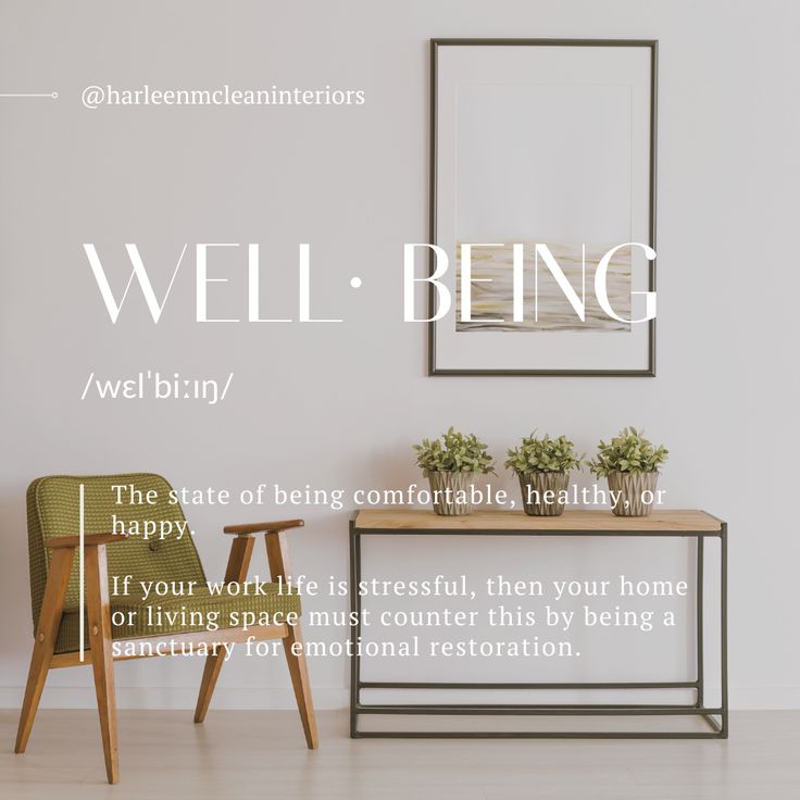 an advertisement for well being with two chairs and a table