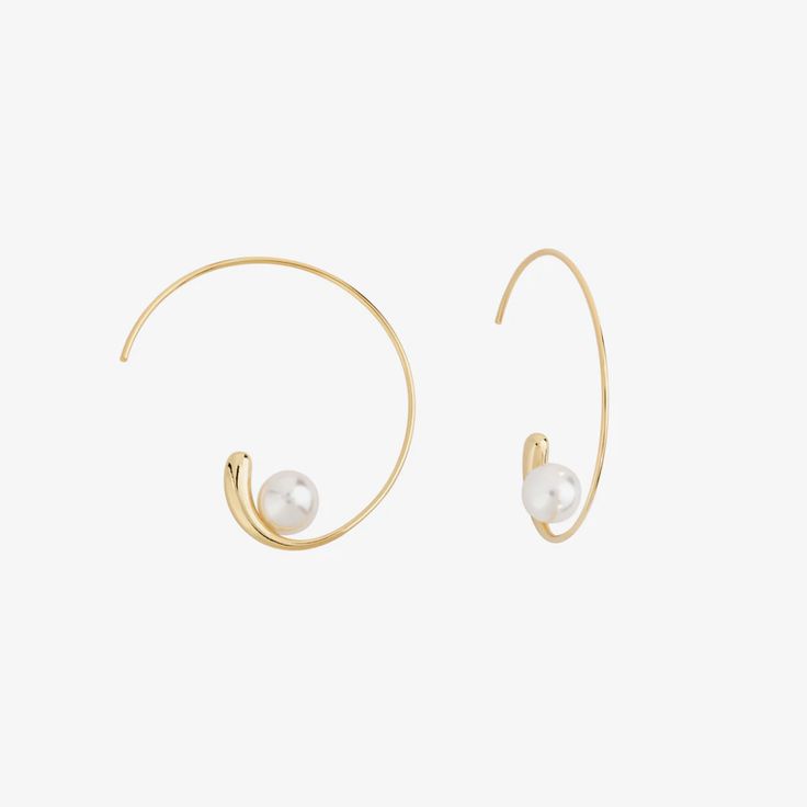 Jemima Earring Tarnish Resistant Gold Plated Round Pearl Earrings, Modern Gold Plated Earrings With Ear Wire, Modern Gold Round Wrap Earrings, Modern Round Gold Plated Earrings, Modern Gold Plated Pearl Drop Earrings, Modern Round Pearl Earrings, Classic Hoop Earrings With Plating, Modern Gold-plated Pearl Drop Earrings, Minimalist Single Yellow Gold Pearl Earring