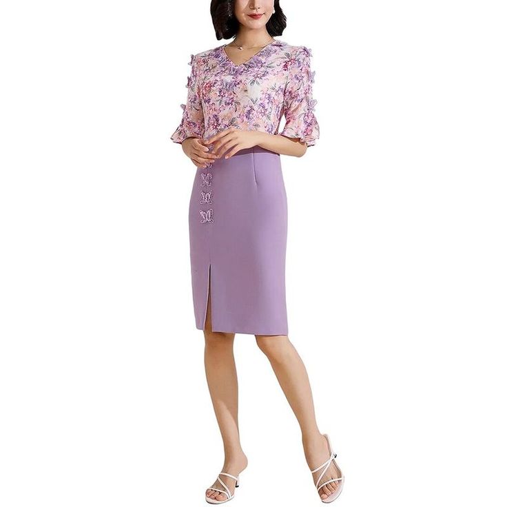 About The Brand: Traditional Style In A Modern World. Elbow-Sleeve Midi Dress In Purple And Pink And Floral Print Approximately 40in From Shoulder To Hem 50% Cotton, 50% Polyester Hand Wash Imported Elegant Purple Office Dress, Elegant Pink Half Sleeve Dress, Cocktail Midi Dress With Ruffle Sleeves, Elegant Half Sleeve Spring Midi Dress, Elegant Half Sleeve Midi Dress For Spring, Elegant Pink Midi Dress With Half Sleeves, Elegant Cocktail Midi Dress With Ruffle Sleeves, Elegant Purple Midi Dress For Office, Elegant Formal Ruffle Sleeve Dresses