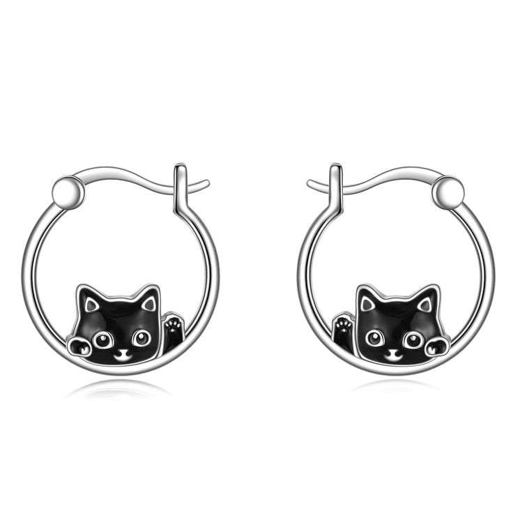 PRICES MAY VARY. 😺Cat Earrings Design - Black cat earrings beckon to you, cute and delicate, this is a unique and eye-catching design, very suitable for women who like cats 😺Cat Hoop Earrings Size - 17.6*16.7 (0.69*0.66 inches); Weight: 4 grams; Small and elegant earrings that will not burden your ears 😺Black Cat Earrings Material - Made of 925 sterling silver, highly polished, not easy to deform and fade, the cat's texture outline is clear, and the details reflect exquisite craftsmanship 🎁C Birthday Gifts For Daughter, Silver Shark, Black Cat Earrings, Sterling Silver Cat, Earrings Design, Silver Cat, Sterling Jewelry, Cat Jewelry, Christmas Gift Jewelry