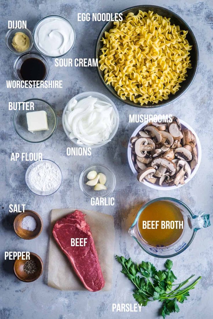 the ingredients to make this dish include meat, mushrooms, eggs, cheese, butter, and seasoning