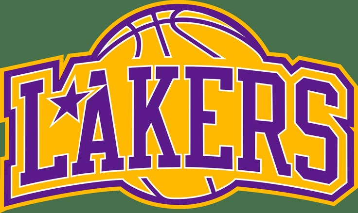 the los lakers logo is shown in purple and yellow