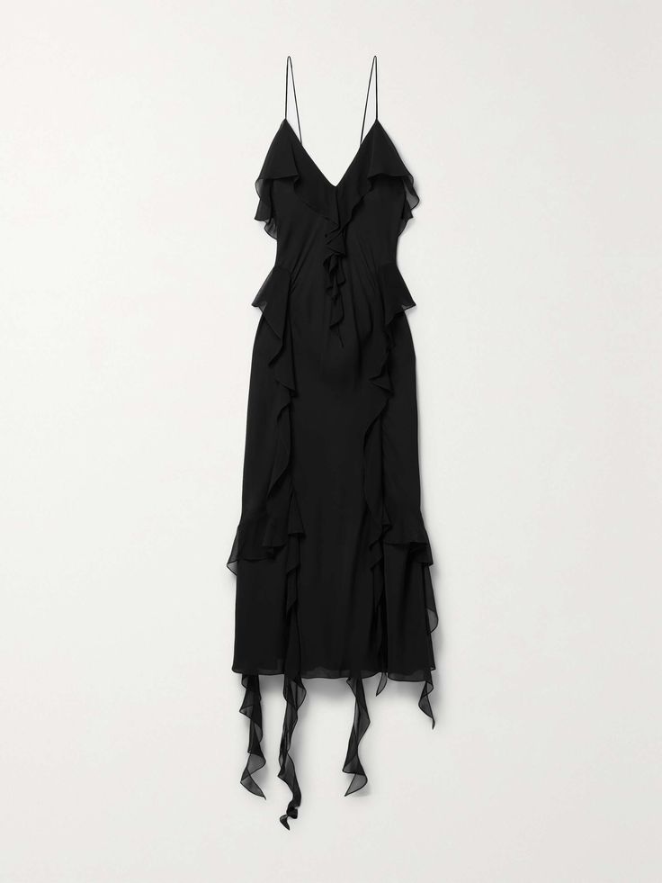 Shop KHAITE Pim ruffled silk-georgette midi dress, Explore the latest KHAITE women's collection today on NET A PORTER Khaite Dress, Midi Dres, Event Outfit, Lookbook Outfits, Black Midi Dress, Black Silk, All About Fashion, Net A Porter, Fancy Dress