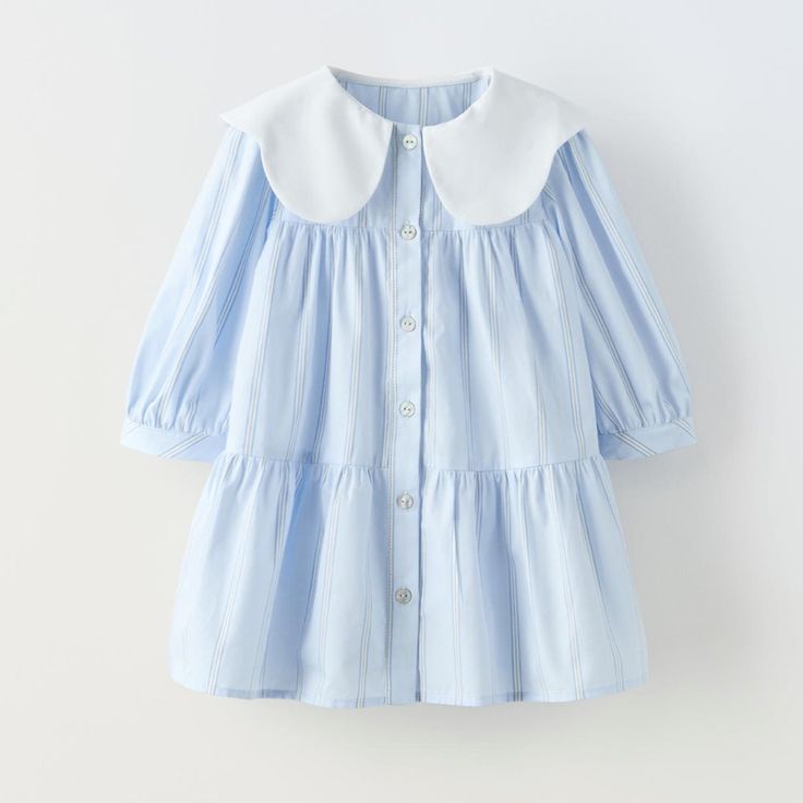 Size 6. New With Tags Zara Peter Pan Collar, Blue Dress Kids, French Blue Dress, Long Sleeve Fall Dress, Zara Kids Dress, Pink Toddler Dress, Zara Girls Dresses, Long Sleeve Dresses Fall, Denim Button Up Dress