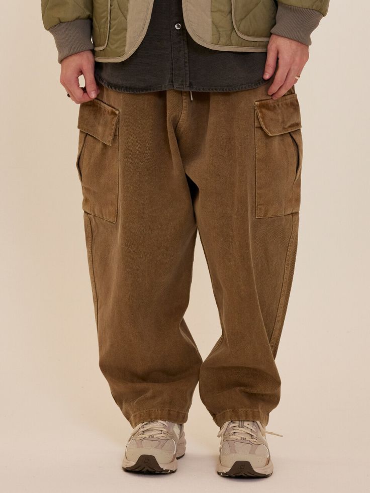 Editor's NotesPigment-washed cargo pants from CARGOBROS feature a wide silhouette and banding closure for comfortable fitting.- Banding closure- Wide fit- Drawstring at waist- Pigment washing denim- Versatile and casual itemMeasurements(in.)One size- Total length: 39.37 in.- Waist: 13.38 - 19.29 in.- Thigh: 16.53 in.- Front rise: 16.53 in.- Hem: 8.66 in.Model infoMan - 5'74 Composition & Care- 100% Cotton- Please check the care labelDesigner- by CARGOBROS Vintage Cargo Jeans For Fall, Brown Utility Cargo Style Jeans, Brown Utility Jeans With Cargo Pockets, Brown Utility Cargo Jeans With Belt Loops, Brown Cotton Cargo Jeans With Belt Loops, Brown Utility Jeans With Belt Loops, Brown Straight Leg Cargo Jeans With Belt Loops, Brown Baggy Utility Pants, Brown Utility Parachute Pants With Belt Loops