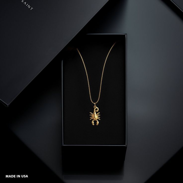 Discover our gold Scorpio pendant, a celestial masterpiece crafted in solid gold. PENDANT INFORMATION This pendant is made of real, solid gold.• Made in USA• Size: MINI• Material: 14k or 18k solid gold• Finish: polished• Height: 1.13" (28,5 mm) x Width: 0.63" (16 mm)• Pendant weight (approx.): 3 grams (14k)• Bail: fits up to 4 mm chains• A certificate of authenticity is included• Delivered in our elegant jewelry box, making it the perfect giftPlease note: Our Mini sized pendants are small and de Yellow Gold Symbolic Jewelry With Box Chain, Symbolic Yellow Gold Jewelry With Box Chain, Symbolic Yellow Gold Box Chain Necklace, 14k Gold Celestial Jewelry With Polished Finish, 14k Gold Celestial Jewelry For Formal Occasions, Celestial 14k Gold Jewelry For Formal Occasions, Luxury 14k Gold Plated Jewelry, Gold Celestial Jewelry For Formal Occasions, Celestial Gold Jewelry For Formal Occasions