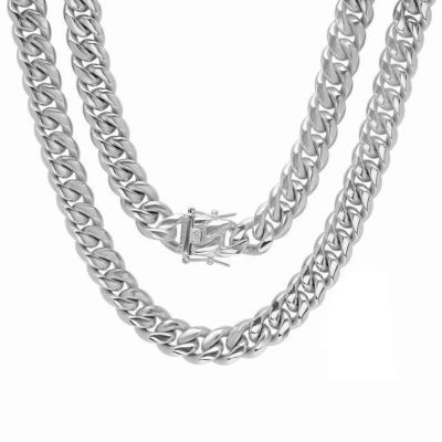 Men's stainless steel Miami Cuban chain with box clasp | STEELTIME Men's stainless steel Miami Cuban chain with box clasp, Silver, 30 in Formal Stainless Steel Curb Chain Jewelry, Stainless Steel Curb Chain Jewelry For Formal Occasions, White Gold Link Jewelry With Box Clasp, Silver Rectangular Jewelry With Stainless Steel Clasp, Classic Stainless Steel Curb Chain Jewelry, Classic Stainless Steel Cuban Link Necklace, Modern Stainless Steel Cuban Link Jewelry, Classic Stainless Steel Chain Link Jewelry, Classic Metal Cuban Link Necklace