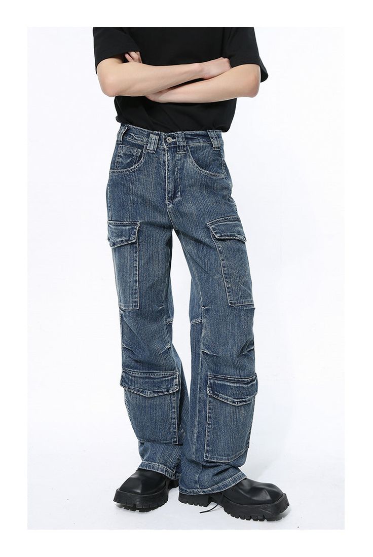 Revive the legend of Pre-millennium fashion with our 2023 Spring-Summer Collection Carpenter Stonewashed Jeans for Men! These hip-hop-inspired jeans feature a mid-waist. zipper & button closure and are crafted from pebble-washed fabric in a baggy silhouette. Why You'll Fall In Love Embodying the conventional appeal of the 90s. these carpenter jeans are a perfect blend of old-school style and trendy sophistication. Their unique rock-washed finish gives them an irresistible texture and a relaxed. effortless look. The mid-waist and zipper/button closure ensure a perfect fit. Unmissable Highlights: 90s Vibe: Feel the nostalgia of the 90s with these jeans. crafted with all the classic hallmarks of the decade. Baggy Silhouette: The relaxed fit of these jeans gives you unmatched comfort. allowing Summer Streetwear Mid-rise Cargo Jeans, Hip Hop Denim Blue Cargo Jeans, Dark Wash Hip Hop Jeans For Streetwear, Dark Wash Jeans For Hip Hop Streetwear, Hip Hop Style Summer Cargo Jeans, Summer Hip Hop Cargo Jeans, High Rise Cargo Jeans For Summer Streetwear, Hip Hop Jeans With Cargo Pockets In Denim Blue, Hip Hop Straight Leg Cargo Jeans For Summer