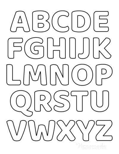 the alphabet is outlined in black and white, with letters that are not cut out