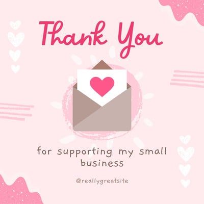 thank you for supporting my small business with an envelope in the shape of a heart