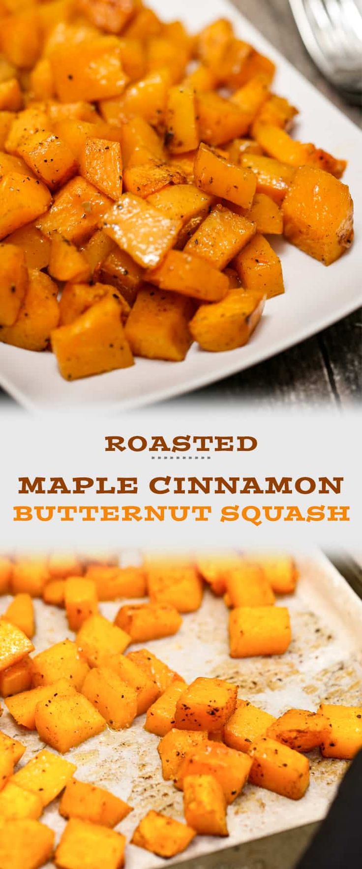 roasted maple cinnamon butternut squash on a white plate