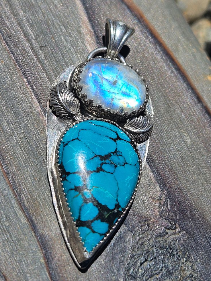 Bohemian Turquoise Gemstones In Sterling Silver, Turquoise Sterling Silver Pendant Gemstone, Turquoise Pendant In Sterling Silver, Turquoise Spiritual Gemstones In Sterling Silver, Spiritual Turquoise Gemstones In Sterling Silver, Turquoise Pendant Gemstone In Sterling Silver, Blue Bohemian Sterling Silver Gemstones, Spiritual Turquoise Moonstone Jewelry, Turquoise Moonstone Jewelry With Natural Stones