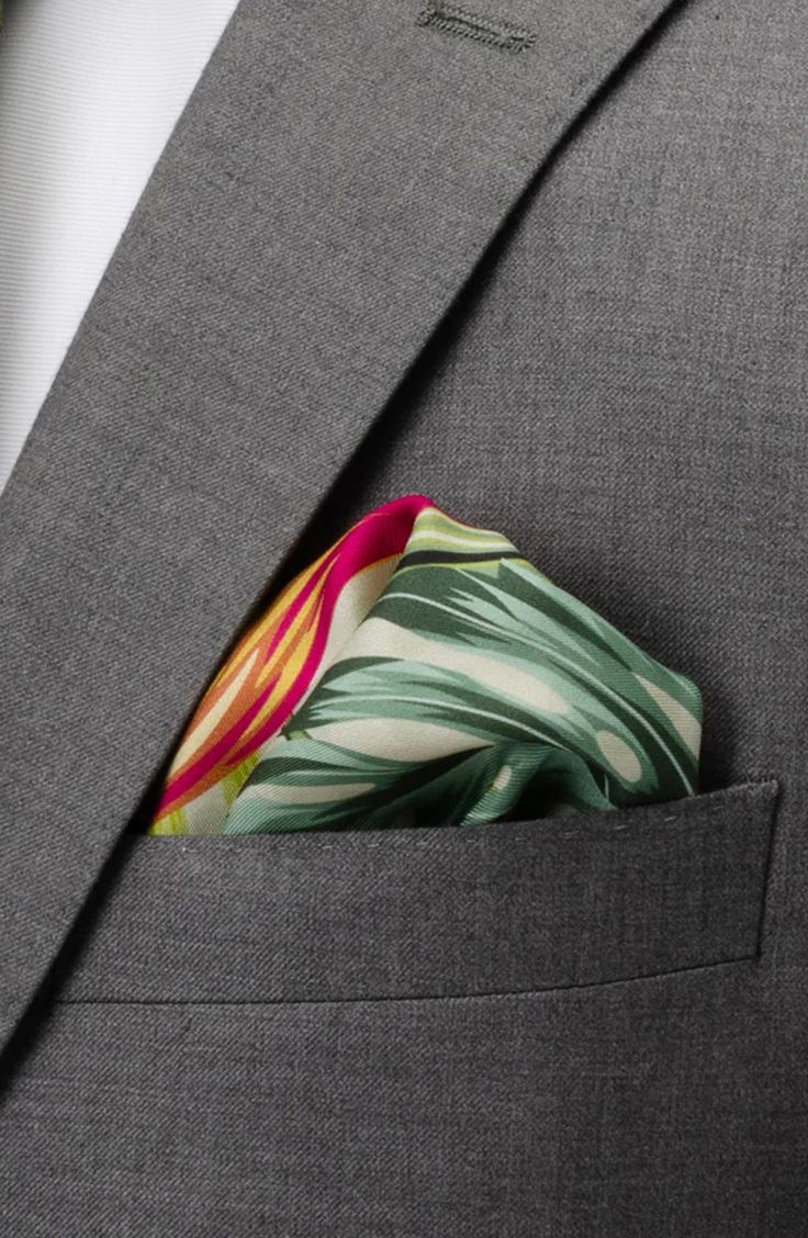 This tropical set cut from a smooth silk blend brings a fresh vibe to formalwear. 3"W x 59"L tie; 11" square 75% silk, 25% polyester Dry clean Imported Summer Formal Suit And Tie Accessories With Pocket Square, Classic Multicolor Silk Scarf For Formal Occasions, Elegant Multicolor Rectangular Pocket Square, Formal Green Pocket Square Handkerchief, Green Formal Pocket Square Handkerchief, Multicolor Luxury Silk Scarf For Formal Occasions, Luxury Multicolor Silk Scarf For Formal Events, Luxury Multicolor Silk Scarf For Formal Occasions, Formal Green Silk Scarf