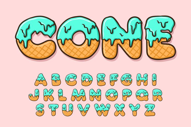 an ice cream cone font and lowercase letters are shown in this hand drawn type