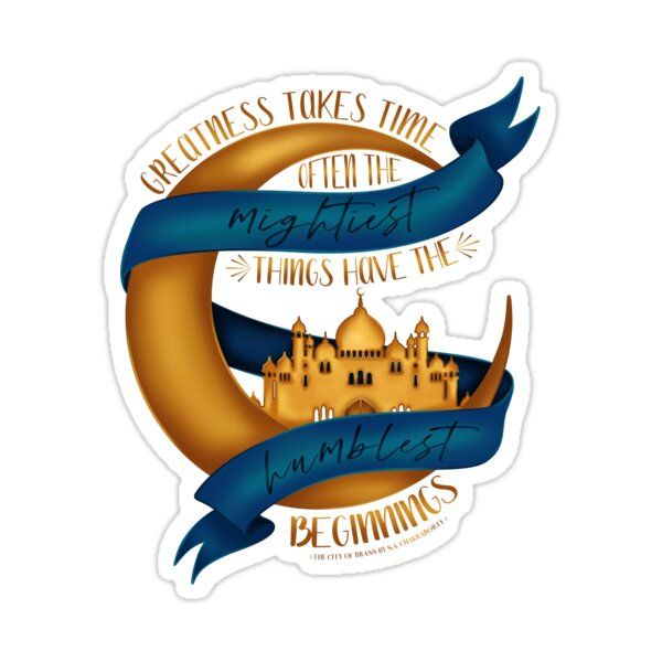 a sticker with an image of a castle in the middle and words above it