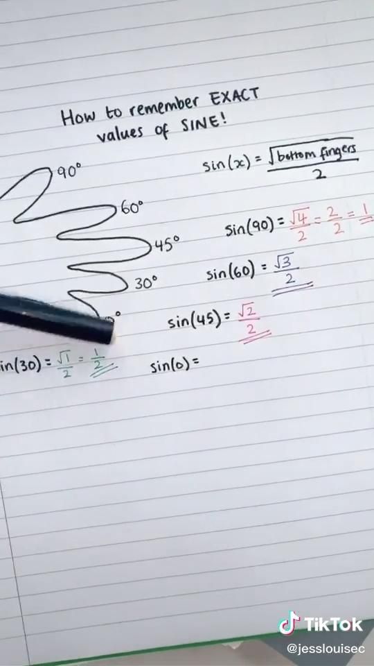 a piece of paper with writing on it and a pen next to it that says, how do remember exact value of sine?