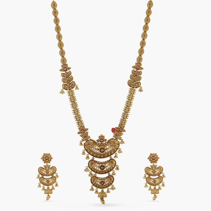 Swara Grand Layered Silver Long Necklace Set Gold Necklace With Elegant Design For Festive Occasions, Elegant Gold Plated Temple Jewelry Necklace, Gold Plated Chandbali Necklace With Intricate Design, Gold Plated Temple Jewelry Necklaces With Elegant Design, Festive Gold Plated Necklace With Intricate Design, Festive Gold Plated Necklaces With Intricate Design, Festive Gold-plated Necklace With Intricate Design, Ornate Festive Necklaces With Elegant Design, Festive Ornate Necklaces With Elegant Design