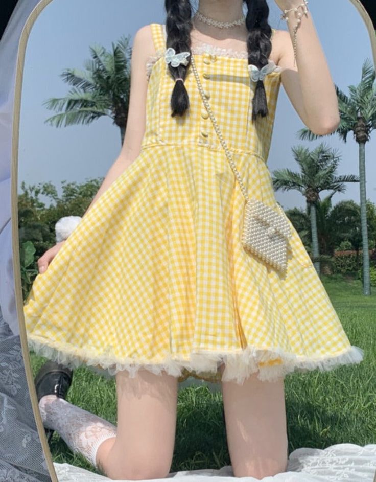 🌞 Step into Sunshine with Our Yellow Plaid Picnic Dress! 🌼👗 🌼 Cheerful and Chic: Our Yellow Plaid Picnic Dress is designed for those who appreciate the brightness of sunshine and want to radiate style effortlessly. Ideal for individuals who love to blend a touch of happiness with fashion. ✨ Superior Quality: Crafted with precision to ensure top-notch quality and style. This dress is designed to keep you looking both joyful and confident, whether you're out for a picnic or a casual outing. 💫 Cotton Suspender Dress For Spring Vacation, Spring Cotton Sundress Suspender Dress, Spring Cotton Mini Suspender Dress, Spring Cotton Suspender Dress In Mini Length, Spring Mini Cotton Suspender Dress, Cotton Suspender Dress, Mini Length For Spring, Cute A-line Sundress For Garden Party, Summer A-line Sundress For Picnic, Cute Spring Suspender Dress For Beach