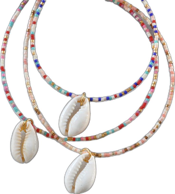 Beach Shell With Colorful Beads And Adjustable Fit, Beach Adjustable Shell With Colorful Beads, Multicolor Beaded Shell For Beach, Adjustable Multicolor Beaded Shell, Multicolor Vacation Shell-shaped Shell, Multicolor Bohemian Shell For Beach, Multicolor Beaded Necklaces For Beach, Multicolor Beaded Necklace For Beach, Multicolor Strand Shell Necklace