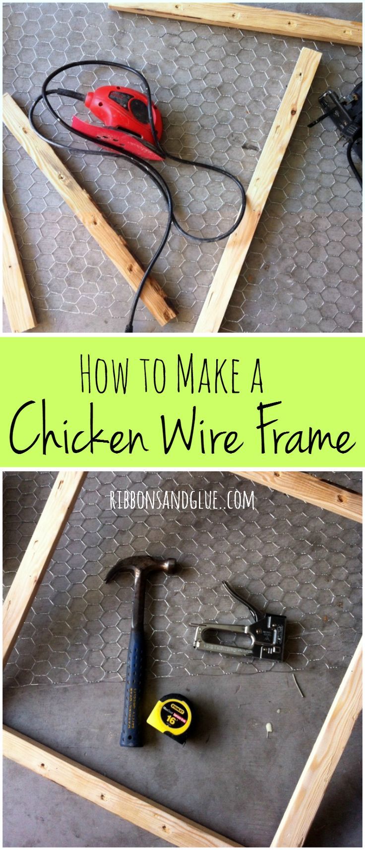 how to make a chicken wire frame with tools and screwdrivers on the floor