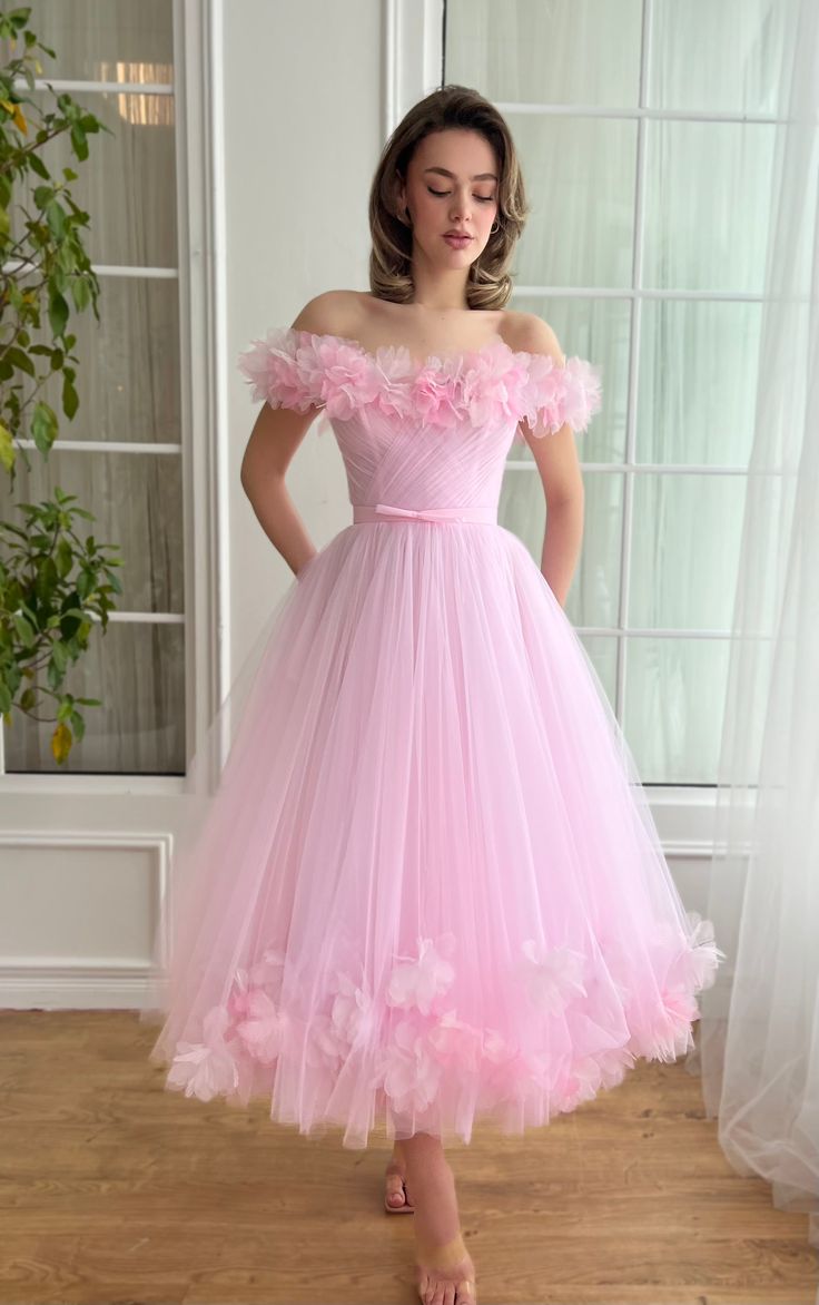 Blush Belle Midi Dress | Teuta Matoshi Tulle Dress Party, Princess Cocktail Dress, Dream Dress Princesses, Tulle Dresses For Women, Pretty In Pink Aesthetic, Plus Size Pink Dress, Girly Fashion Feminine, Pink Dress Aesthetic, Pink Dress With Flowers