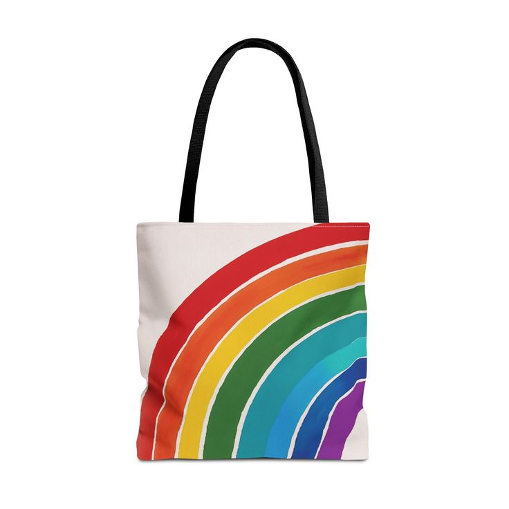 Introducing our Boho Watercolor Rainbow Arch Tote Bag!  This tote bag accessory features a colorful Arched Watercolor Retro and Boho themed Rainbow. This design is sure to captivate admirers wherever you go as you carry your books, notebooks, and personal items in this durable polyester tote bag. Ideal for carrying groceries, books, school essentials, and more while showcasing your love for Rainbows, vibrant Watercolors, Cottagecore, Light Academia, and Retro styles. Made with spun polyester, th Colorful Retro Tote Bag, Rainbow Rectangular Bag For Everyday Use, Rainbow Bags With Adjustable Strap For Everyday Use, Retro Multicolor Large Capacity Bag, Retro Multicolor Bag With Large Capacity, Trendy Rainbow Bags For Everyday Use, Rainbow Rectangular Shoulder Bag For Everyday, Multicolor Pouch Bag For School, Rainbow Shoulder Bag For Everyday Use