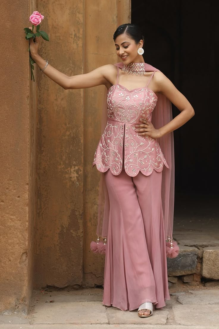 Buy Nitisha Kashyap Official Pink Raw Silk Floral Jaal Embroidered Peplum Kurta Sharara Set Online | Aza Fashions Peplum Salwar Kameez With Dupatta For Wedding, Wedding Salwar Kameez With Dupatta And Peplum Shape, Wedding Salwar Kameez With Dupatta And Peplum Style, Semi-stitched Peplum Palazzo Set For Wedding, Elegant Sleeveless Sharara For Diwali, Peplum Lehenga For Wedding And Diwali, Wedding Lehenga For Diwali With Peplum Shape, Wedding Peplum Sets In Organza, Sleeveless Sets For Wedding And Diwali