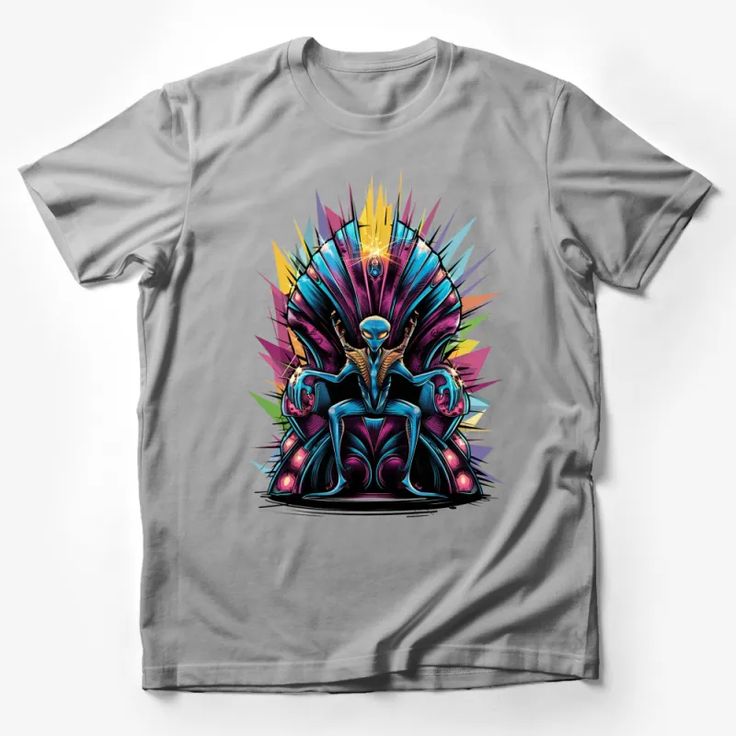 Embrace the cosmos with this vibrant Alien Throne graphic t-shirt! Featuring a stunning illustration of an alien seated majestically on a futuristic throne, this tee is perfect for sci-fi fans and art lovers alike. The rich colors and dynamic composition create a captivating design that stands out in any crowd. Made with high-quality materials, this shirt is comfortable for all-day wear and is sure to spark conversations. Custom graphic T-Shirt.Customize your color Extraterrestrial Art, Alien Illustration, Cool Alien, Soldier Graphic, Sci Fi Clothing, Black And Red Roses, Dynamic Composition, Warriors T Shirt, Cat Graphic Tee