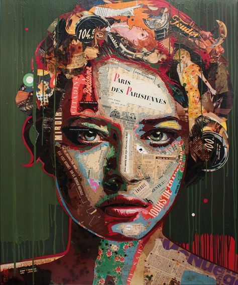 a woman's face with many different things on her head and the word love is written