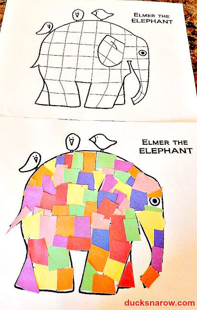 an elephant made out of colored paper on top of a piece of paper with the words,