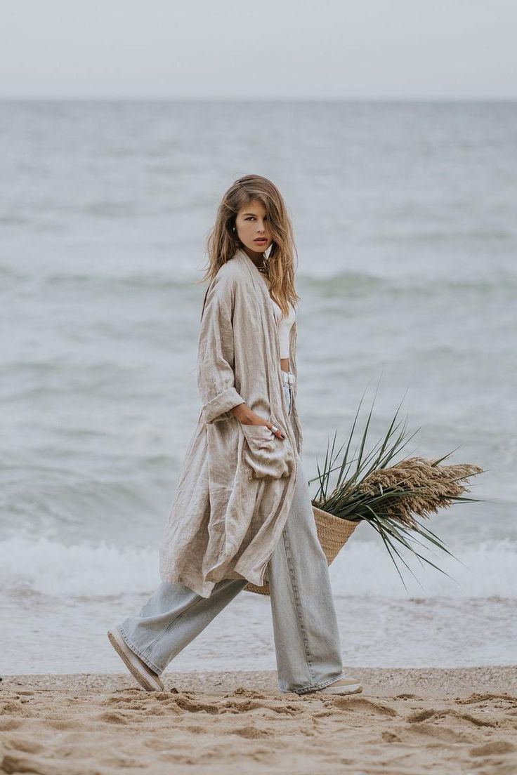 Wabi Sabi Outfit, Wabi Sabi Fashion, Linen Photography, Beach Fashion Shoot, Linen Robe, Winter Beach, Wabi Sabi Style, Beach Shoot, Beach Portraits