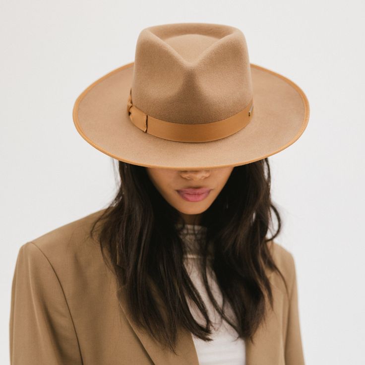 Gigi Pip felt hats for women - Monroe Rancher - fedora teardrop crown with stiff Classic Fur Felt Panama Hat For Fall, Classic Spring Fur Felt Fedora, Elegant Fur Felt Panama Hat For Fall, Fall Fur Felt Panama Hat With Flat Brim, Fall Fedora Panama Hat In Fur Felt, Fall Panama Hat With Curved Brim In Fur Felt, Fur Felt Fedora Panama Hat For Fall, Winter Fedora Fitted For Everyday Wear, Fall Fedora Fur Felt Hat