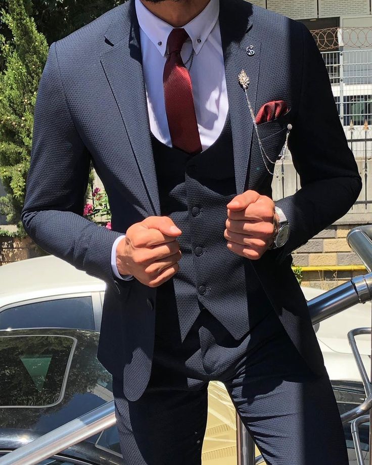 MCR Dark Blue Slim Fit Suit Regular price $359.00 Sho Blue Slim Fit Suit, Terno Slim, Stylish Mens Suits, Dark Blue Suit, Slim Fit Suit Men, Classy Suits, Mode Costume, Dress Suits For Men, Summer 19