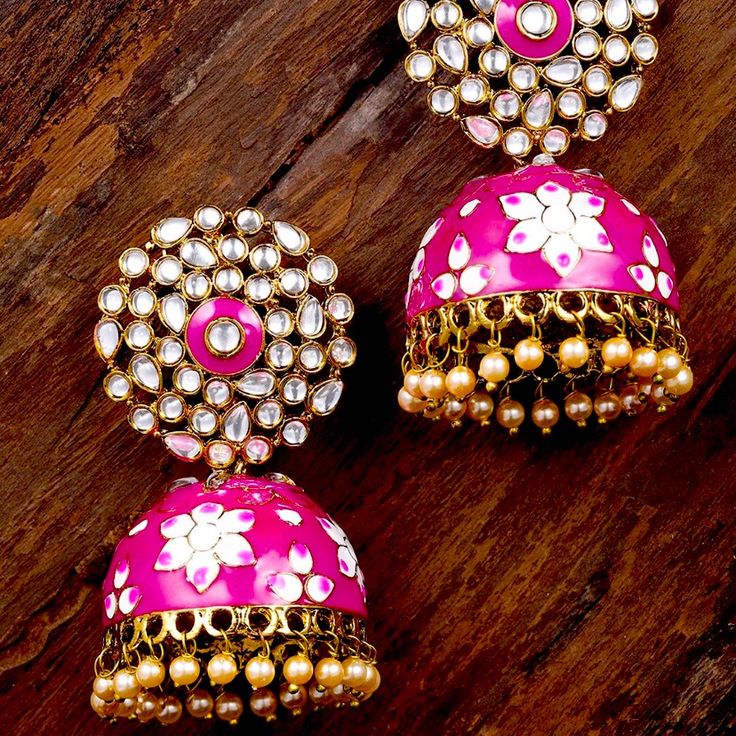 Price Is Firm No Offers Please 5 Seller Best Quality! Unique Piece! Reasonable Price! 8 Cm Long Material- Alloy, Stones, Pearl, Gold Plated Jhumka Indian Pakistani Wedding Sangeet Party Eye Catching Earrings Match This Lovely Earrings With Indian Or Pakistani Or Afghani Kurta Kurti Saree Lehenga Party Temple Jewelry Jhumkas With Gota Work, Pink Earrings For Navratri Gift, Pink Cutdana Jewelry For Navratri, Elegant Pink Chandbalis For Festive Occasions, Pink Tilla Danglers For Gift, Pink Kundan Jhumkas With Cutdana, Pink Chandbali Danglers For Diwali, Handmade Bollywood Jhumkas For Party, Bollywood Style Handmade Jhumkas For Party