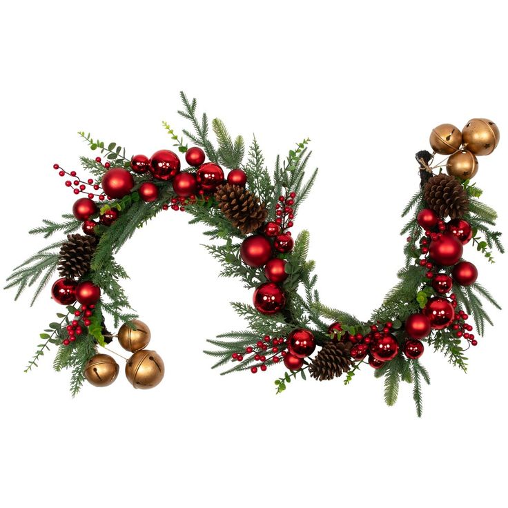 the letter n is made up of christmas decorations and pineconi branches with red balls