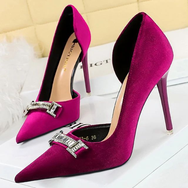 Suede Rhinestone Pointed High Heels Formal Heels With Rhinestone Rivets, Formal High Heels With Rhinestone Rivets, High Heel Heels With Rhinestone Rivets, High Heels With Rhinestone Rivets, Elegant Evening Heels With Rhinestone Rivets, Chic Bedazzled High Heels, Pointed Toe Heels With Rhinestone Rivets For Party, Party Heels With Rhinestone Rivets And Pointed Toe, Bedazzled Pointed Toe Heels