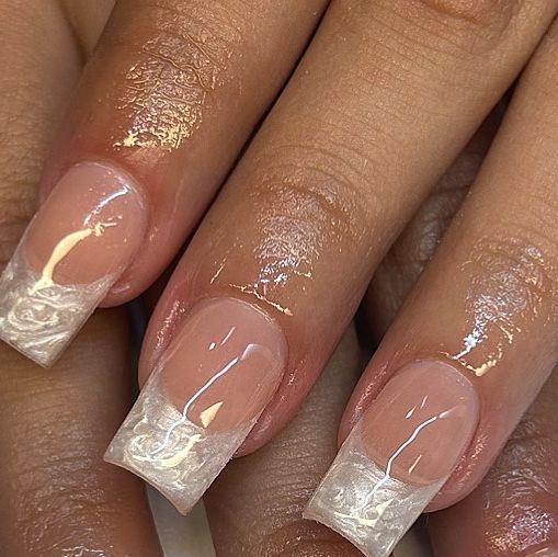 gelx nails| IE on Instagram: "pearl tips🐚✨  inspo: @nailsbyelisee   - - - - - - - - - - #gelx #gelxnails #pearlnails #chromenails" Pearl Nails Tips, Off White Pearl Nails, White And Pearl Nails, Neutral Pearl Nails, Clear Pearl Nails, Pearl Finish Nails, Pearl French Tip Nails Square, Pearly French Tip, White Nail Designs Square