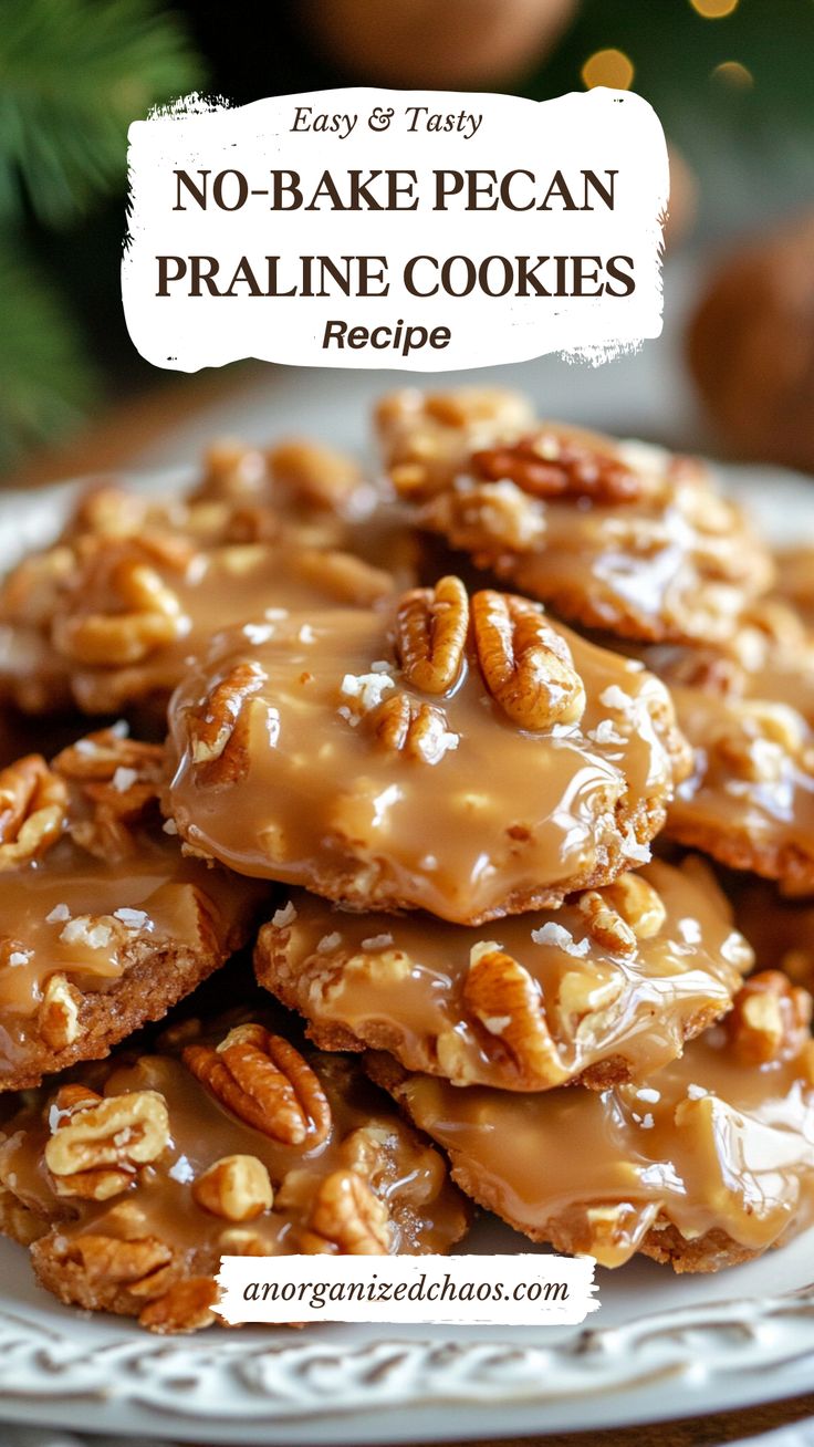 no - bake pecan pralie cookies recipe on a plate