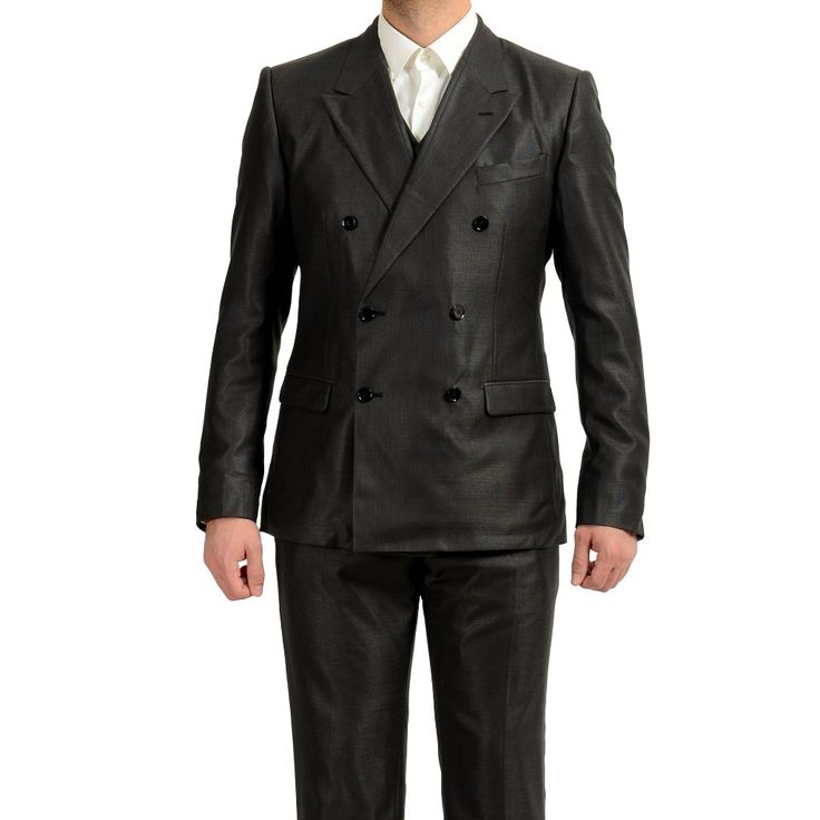 Dolce & Gabbana Men's Wool Silk Double Breasted Three Piece Suit Us 34r It 44r Country/Region Of Manufacture: Italy Retail Value: $2795.00 This Is Authentic Dolce & Gabbana Men's Wool Silk Double Breasted Three Piece Suit Sku: Bb-Wh-5462 Model: G1hdmt Fu3gx S8290 Material: 88% Wool 12% Silk Fly Type: Zip Chest: 18" Sleeves: 24.5" Shoulders: 16.5" Length: 28" Chest (Vest): 17.5" Length (Vest): 23" Waist: 31" Rise: 9" Inseam: Unhemmed Leg Opening: 7" Designer Double Breasted Fitted Business Suit, Designer Double Breasted Business Suit, Designer Fitted Double Breasted Business Suit, Designer Double Breasted Fitted Suit For Business, Luxury Fitted Double Breasted Suit For Party, Designer Double Breasted Tailored Suit For Formal Occasions, Luxury Double Breasted Suit For Formal Occasions, Luxury Silk Sets For Formal Occasions, Luxury Double Breasted Suit For Semi-formal Occasions