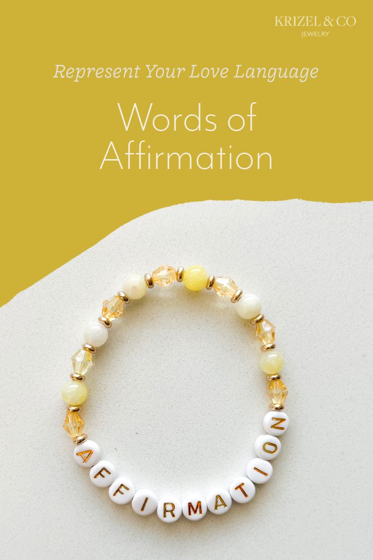 Krizel & Co's Love Language 💛 Collection, featuring our "Words of Affirmation" bracelet. This language centers around compliments and sincere words that celebrate the beauty of connection. ☀️🌻 #lovelanguages #wordsofaffirmation #krizelandco #jewelrybrand #lifesylebrand #braceletaesthetic Everyday Meaningful Beaded Bracelets, Inspirational Adjustable Beaded Bracelets, Inspirational Beaded Bracelets For Gifts, Inspirational Adjustable Hypoallergenic Beaded Bracelets, Meaningful Beaded Bracelets For Gift, Meaningful Beaded Bracelets For Gifts, Inspirational Handmade Stretch Bracelet, Meaningful Hypoallergenic Friendship Bracelets, Everyday Inspirational Name Bracelet With Round Beads