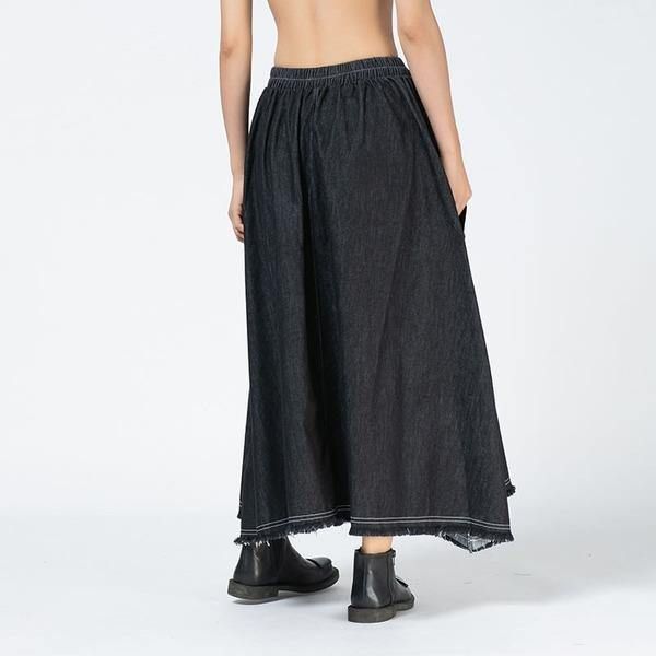 material: cotton blended SIZE unit:cm length 85 , elastic waist 62-110 Note: 1 inch = 2.54 cm, 1 cm = 0.39 inch note: measurement by hands allow 2-3cm errors which is normal Black Cotton Skirt For Summer, Black Cotton Pants For Spring, Washed Black Wide Leg Bottoms With Frayed Hem, Spring Black Cotton Skirt, Baggy Washed Black Bottoms For Spring, Black Stretch Cotton Denim Skirt, High Waist Washed Black Pants For Spring, Spring Cotton Bottoms With Elastic Waistband, Cotton Bottoms With Elastic Waistband For Spring