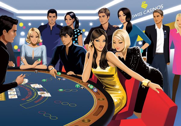 a group of people standing around a casino table