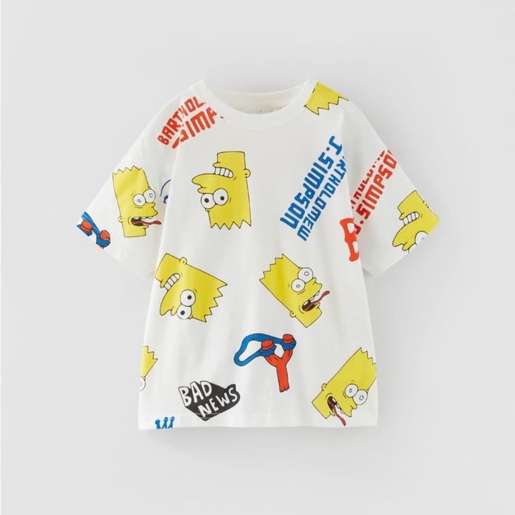 Nwt. Zara Kids White T-Shirt With Bart Simpson Print, Crew Neckline, Short Sleeves And Bart Simpson Print. Size 13-14. Ref. 7878/695. 1055. White Cartoon Print T-shirt For Spring, Zara Playful Cartoon Print T-shirt, White Cartoon Print Tops For Spring, Spring White Cartoon Print Tops, Summer Graphic Tee With Character Print, White Zara T-shirt With Letter Print, White Graphic Tee With Cartoon Print, Trendy Yellow T-shirt With Letter Print, White Fun Tops With Cartoon Print