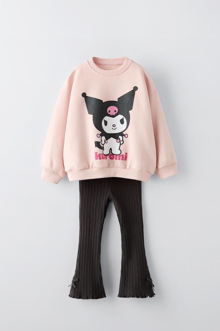 KUROMI © SANRIO SWEATSHIRT AND LEGGINGS MATCHING SET - Beige-pink | ZARA United States Sweatshirt And Leggings, Kuromi Sanrio, Waistcoat Dress, Cardigan Sweater Jacket, Round Neck Sweatshirts, Tshirt Skirt, T Shirt Vest, Skorts, Dress With Cardigan