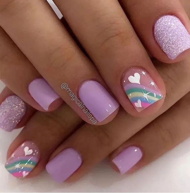 Kids Nail Designs, Girls Nail Designs, Rainbow Nails Design, Nail Art For Kids, Simple Spring Nails, Gel Toe Nails, Hippie Nails, Baby Nails, Simple Gel Nails