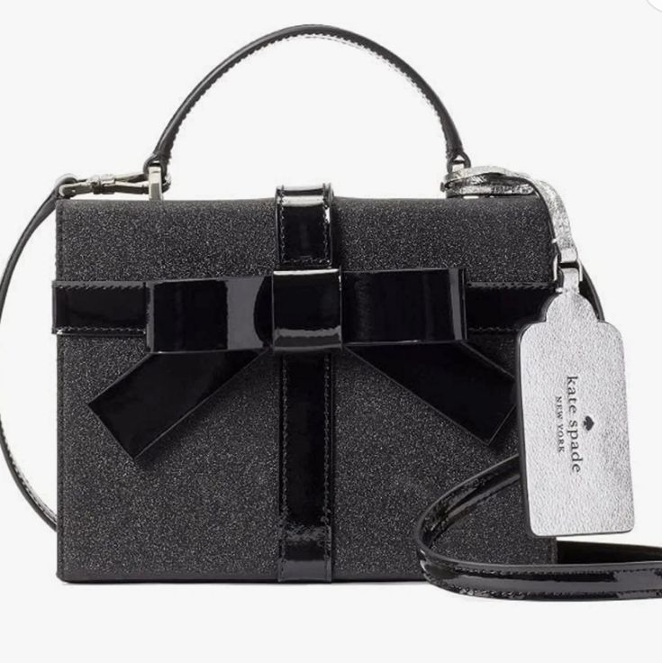 Kate Spade Gift Box Crossbody Purse Elegant Kate Spade Glitter Bags, Glamorous Black Bag For Gift, Glamorous Black Bag For Gifts, Kate Spade Black Party Bag, Chic Kate Spade Party Bags, Chic Kate Spade Bag As A Gift, Kate Spade Handbag, Leopard Bag, Soft Leather Handbags